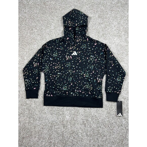 adidas Other - Adidas Girls Floral Hoodie Black Multicolor Pullover Sweatshirt Size S 7/8 NWT